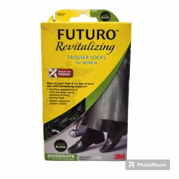 Futuro Revitalizing Trouser Socks Womens Size L Moderate 15-20mmHg Black Diamond - Picture 1 of 3